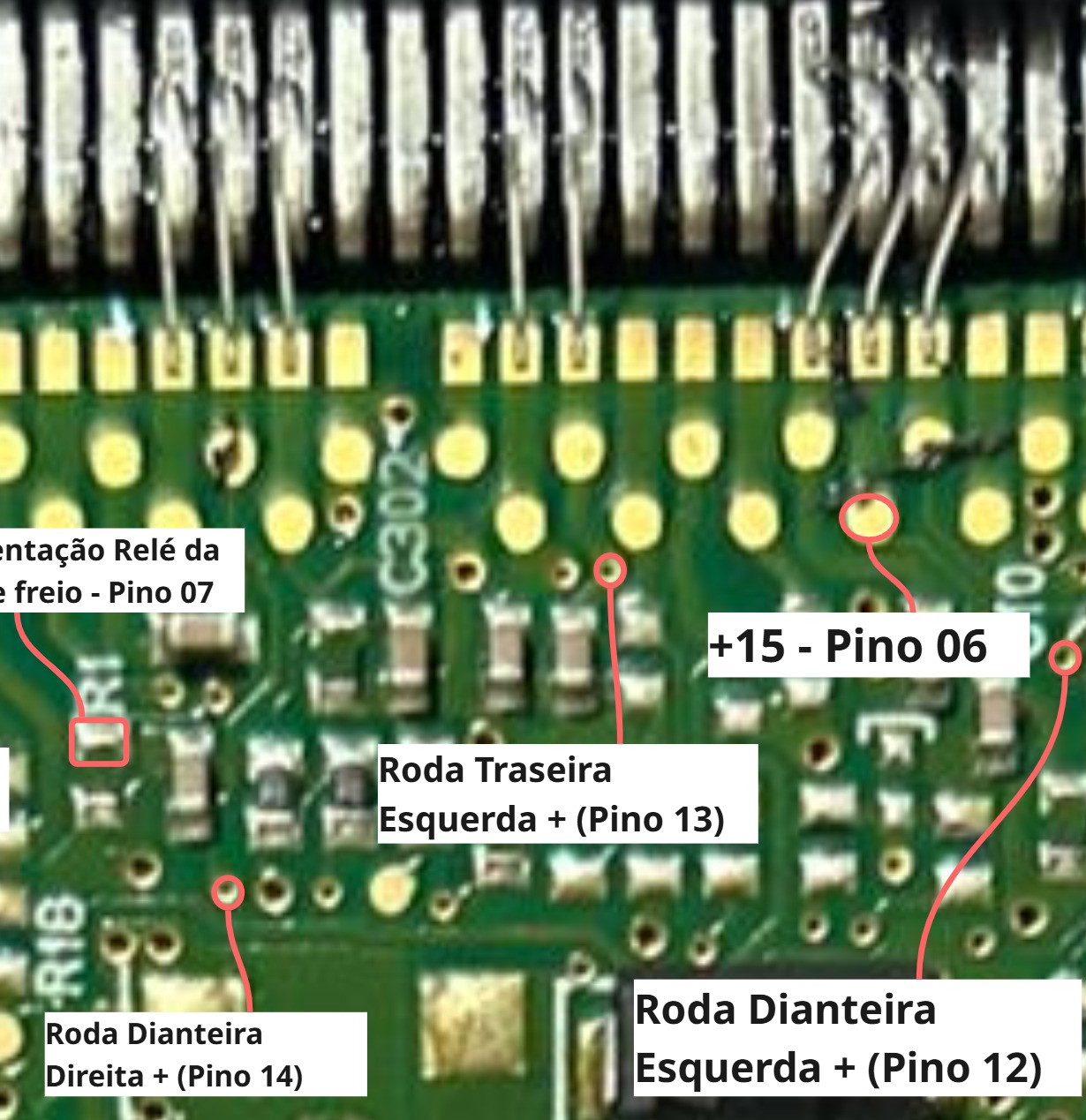 Circuito de alimentação +15V e sinais de roda