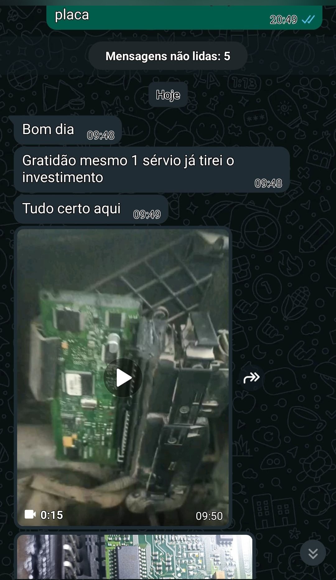 Print de reparador relatando que já recuperou o investimento no manual com o primeiro serviço