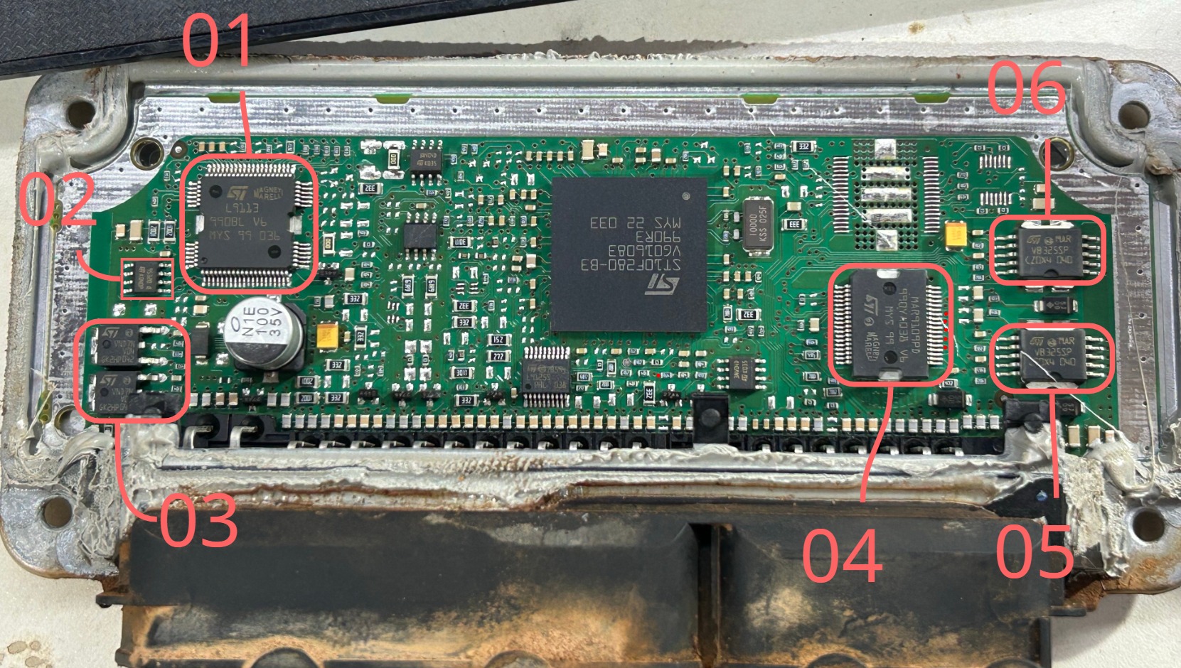 IAW 4CFR Ford — placa com 6 blocos identificados
